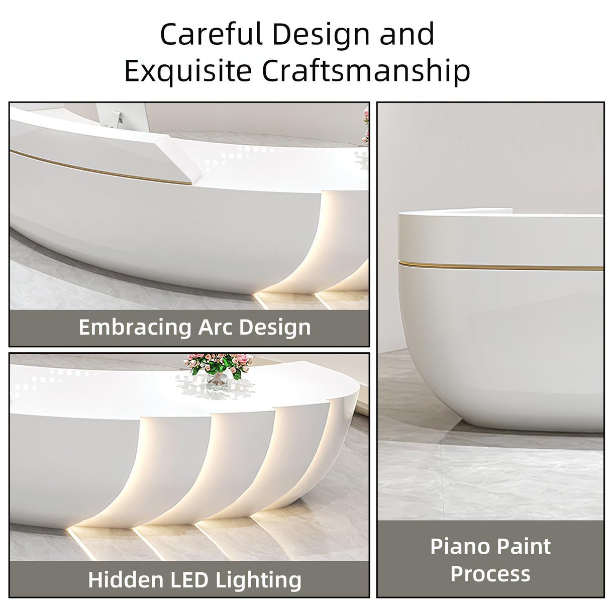 odrma Receptionist Desk, Circumferential Arc Design Reception Desk with Counter Ships in One Piece, No Assembly Required, for Salon Reception Room Office Checkout Counter Customized Logo odrma