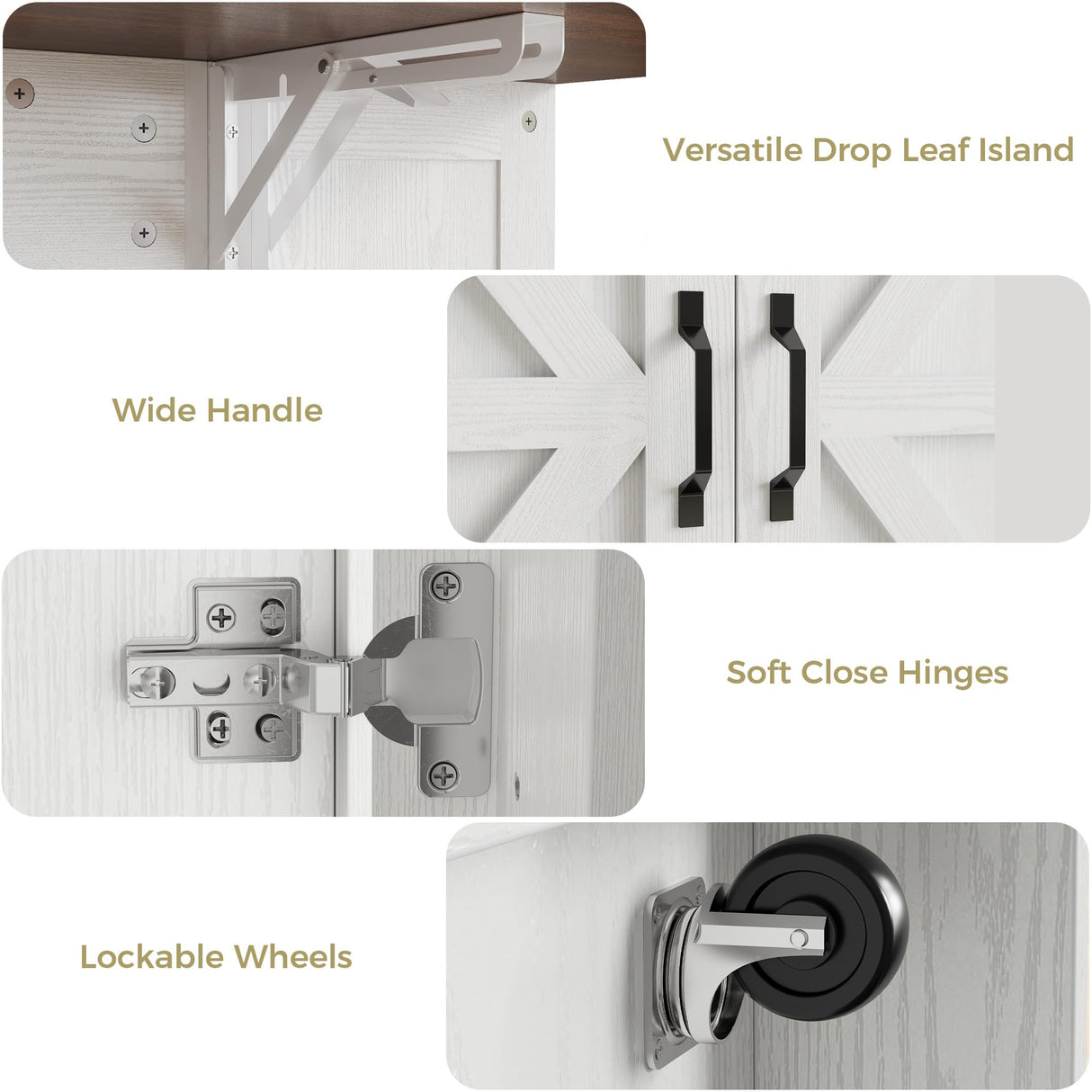 IRONCK Kitchen Island with Storage, Rolling Island Table on Wheels with Cart Drop Leaf and Trash Can Storage, Portable Islands Table for Dining Room, Living Room, White IRONCK