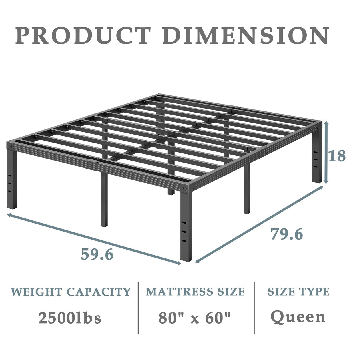 FSCHOS Queen-Bed-Frame / 18 Inch Metal Platform Bed Frame Queen Size/Reinforced Steel Slats Support/No Box Spring Needed/Heavy Duty Mattress Foundation/Easy Assembly/Noise Free/Black FSCHOS