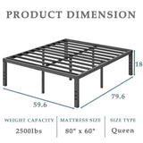 FSCHOS Queen-Bed-Frame / 18 Inch Metal Platform Bed Frame Queen Size/Reinforced Steel Slats Support/No Box Spring Needed/Heavy Duty Mattress Foundation/Easy Assembly/Noise Free/Black FSCHOS