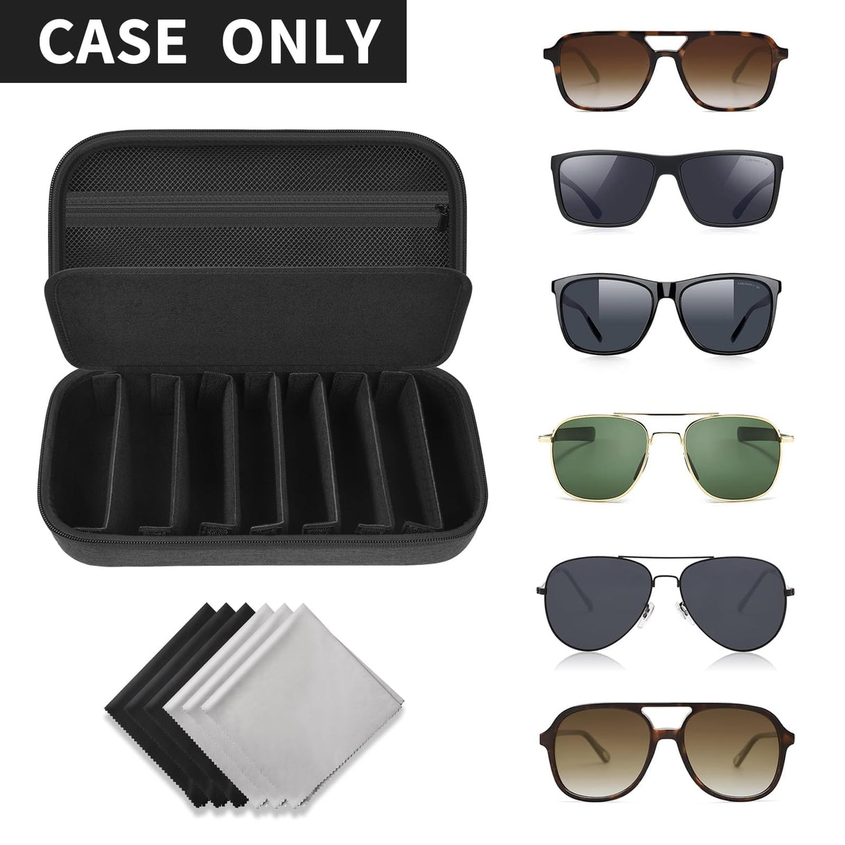 Travel Sunglass Organizer Case for Sojos/for Goodr/for Quay Polarized Sunglasses Men Women, Trendy glasses Storage Holder for Retro Oval/Rectangle Aviator Shady Rays Sun glasses (Bag Only), Black,L Grapsa
