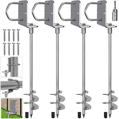 Insaga Multi-Purpose Ground Anchors Screw in, Wider Spiral Earth Anchors, Fully Welded Mobile Home Anchors for Trampolines, Swing Sets, Carports and More, 18'' Set of 4 Insaga