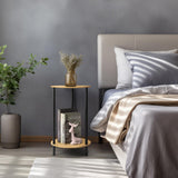 MOOACE End Tables Set of 2, Small Side Table, 2-Tier Round Nightstand Sofa Table Coffee Table with Bamboo Storage Shelves for Living Room, Bedroom MOOACE