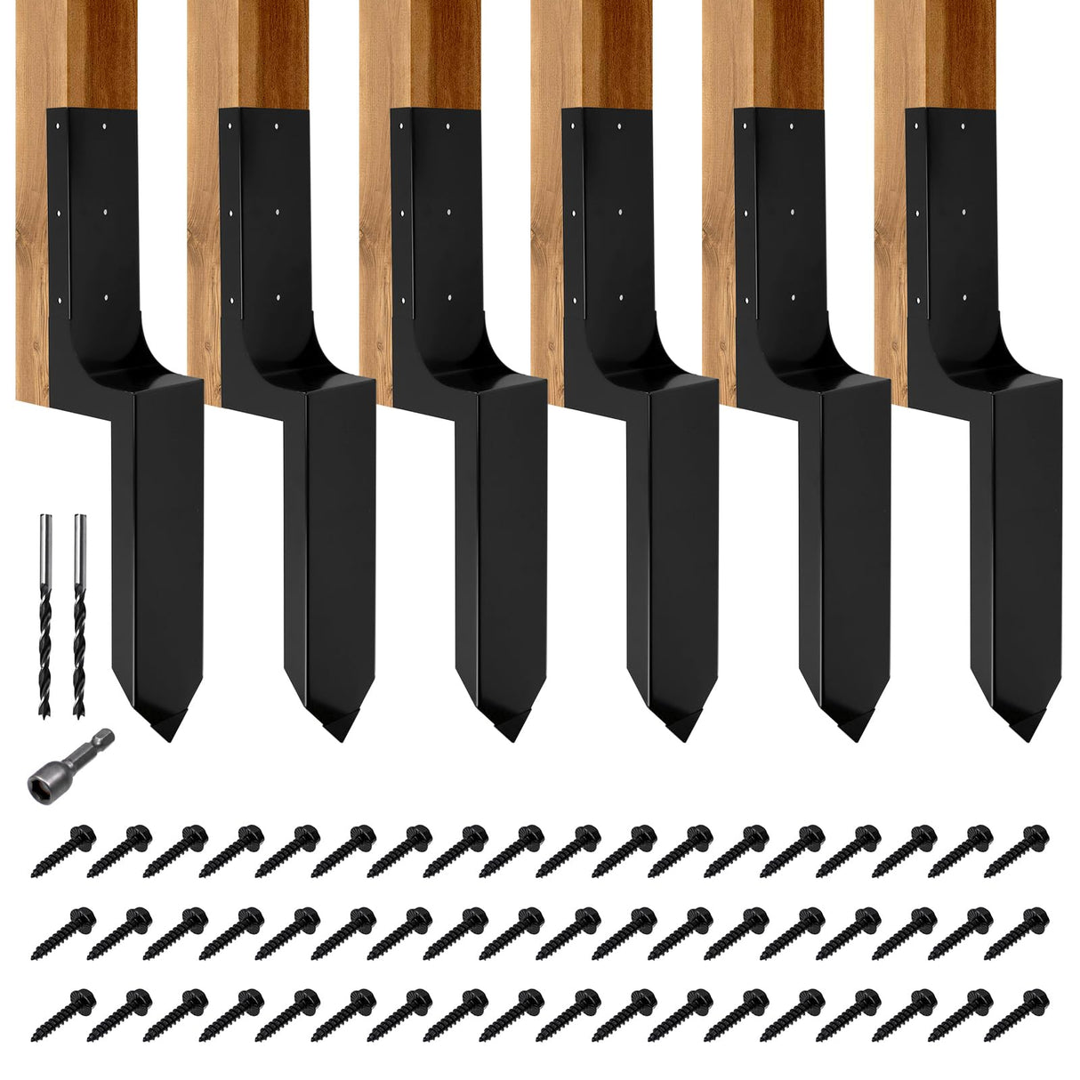 CNQLIS Heavy-Duty Steel Fence Post Repair Kit,Fence Post Anchor Ground Spike for Repairing Broken Wooden Fence Post Repair Stakes,3.6"x3.6" (6 Pack) CNQLIS