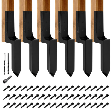 CNQLIS Heavy-Duty Steel Fence Post Repair Kit,Fence Post Anchor Ground Spike for Repairing Broken Wooden Fence Post Repair Stakes,3.6"x3.6" (6 Pack) CNQLIS