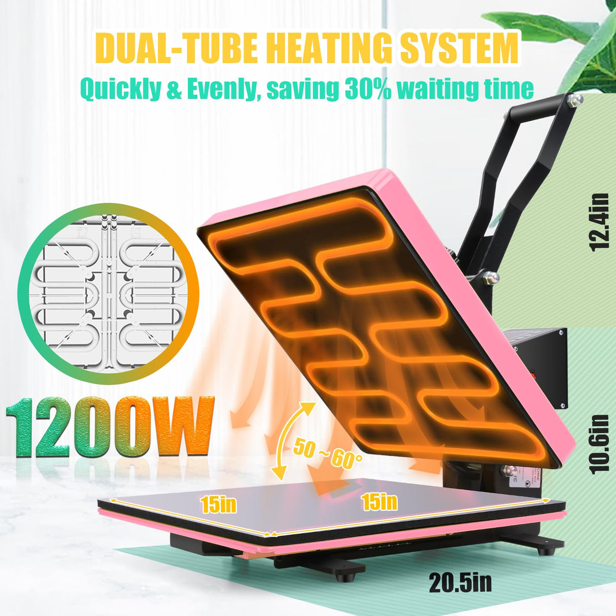 Whubefy Heat Press Machine for T-Shirts 15x15 Slide Out Drawer with Counting Function & 3 Pre-Set Modes, Pressure Knob, Digital Industrial Clamshell Sublimation Printer Heat Transfer Vinyl DIY Pink Whubefy