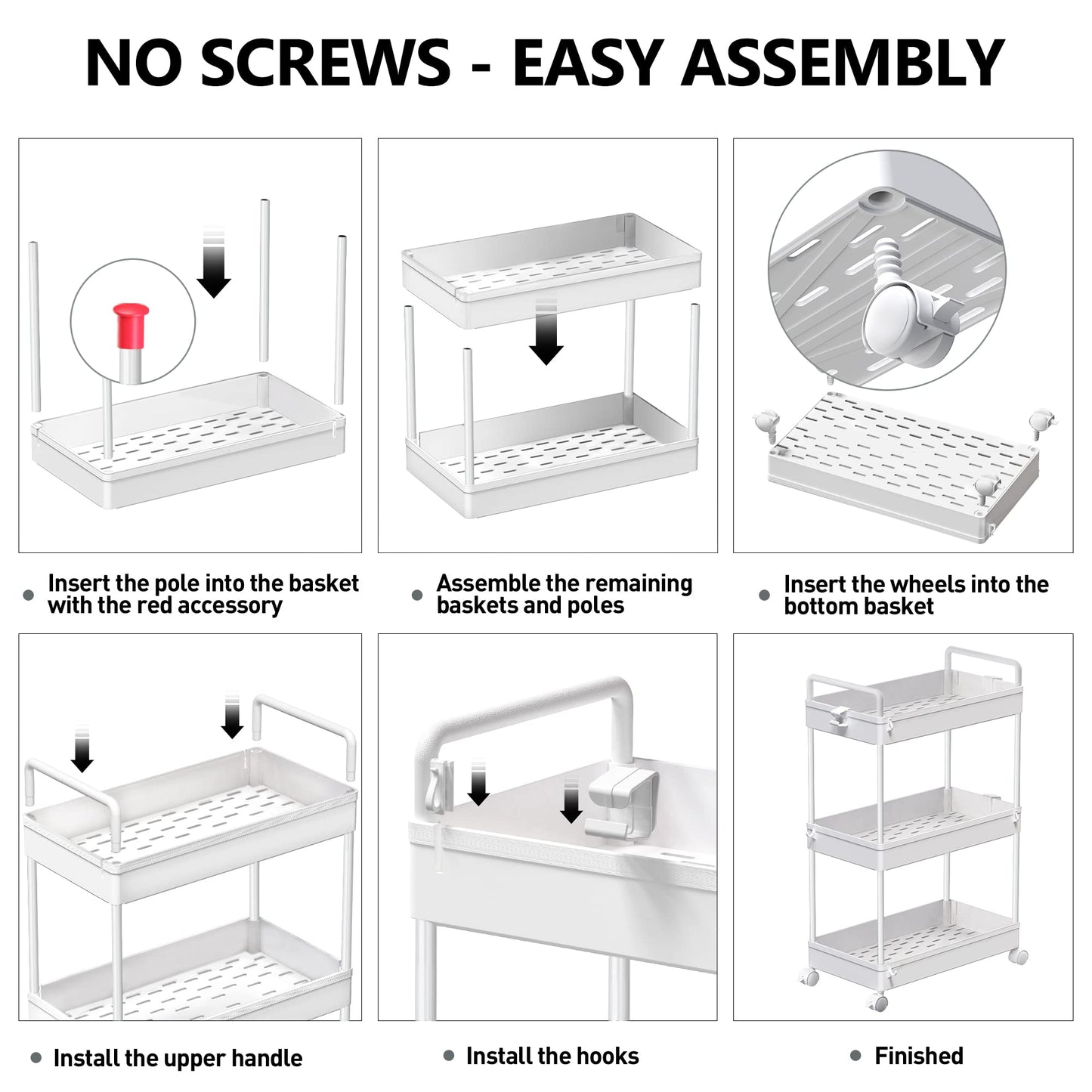 SOLEJAZZ Rolling Storage Cart, 3 Tier Utility Cart Mobile Slide Out Organizer, Bathroom Standing Rack Shelving Unit Organizer for Kitchen, Bathroom, Laundry Room, White - WoodArtSupply