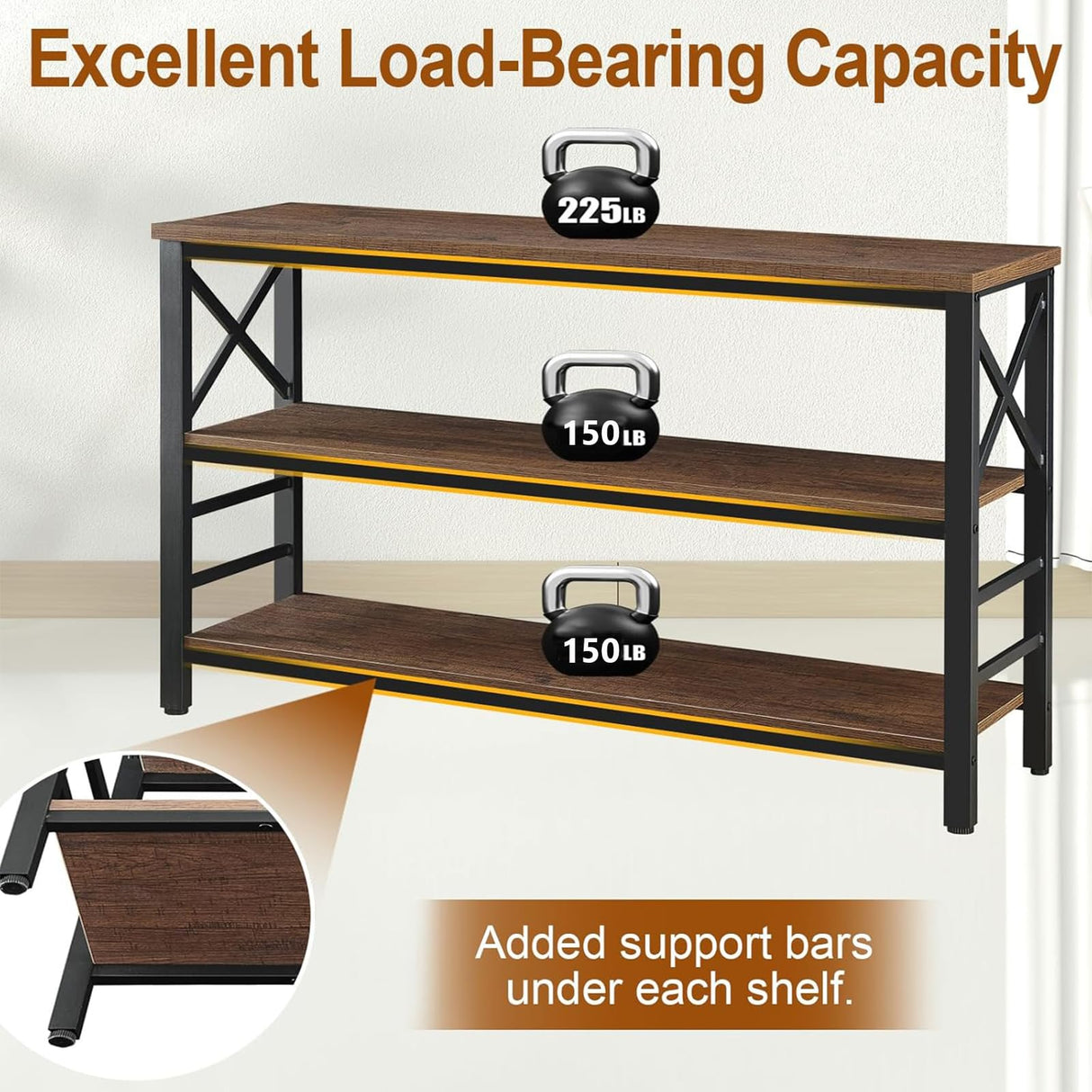 HOMBAZAAR Entryway Console Table,Industrial Console Table with Storage for Entryway,Rustic Sofa Table with 3 Tier Wide Shelf and Metal Frame, Hallway Table for Entryway,Living Room,Brown,55'' HOMBAZAAR