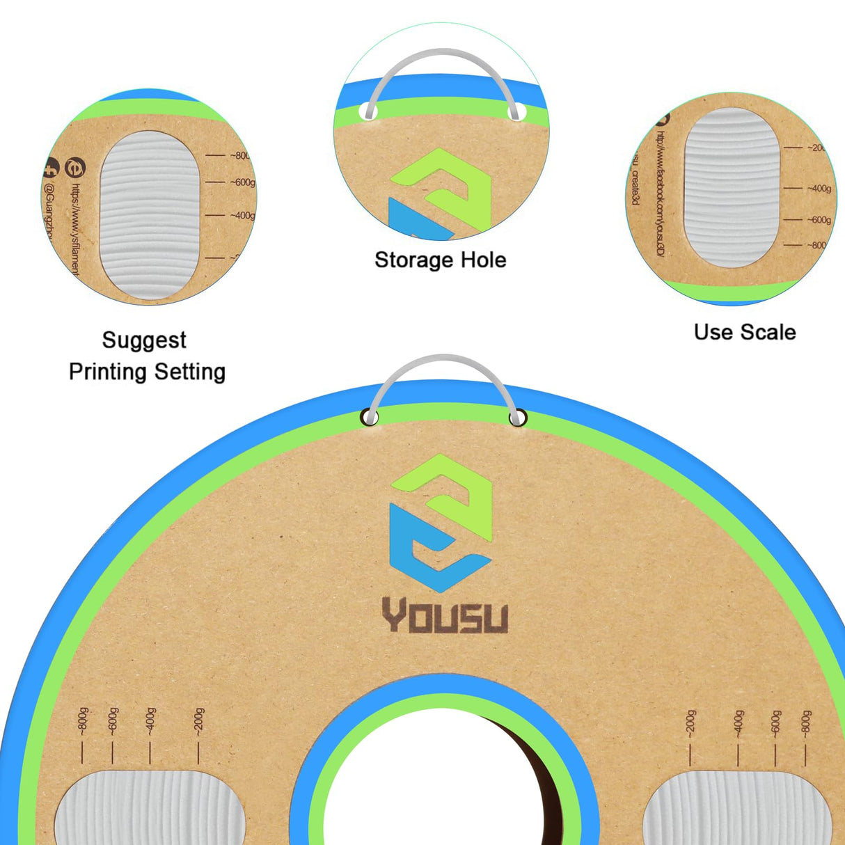 YOUSU Polypropylene PP Filament, 1.75mm 3D Printer Filament for FDM 3D Printers, 1kg (2.2lbs) 5 Pcs Build Sheet Included, Semi-Flexible Ultra Tough Filament, White Yousu