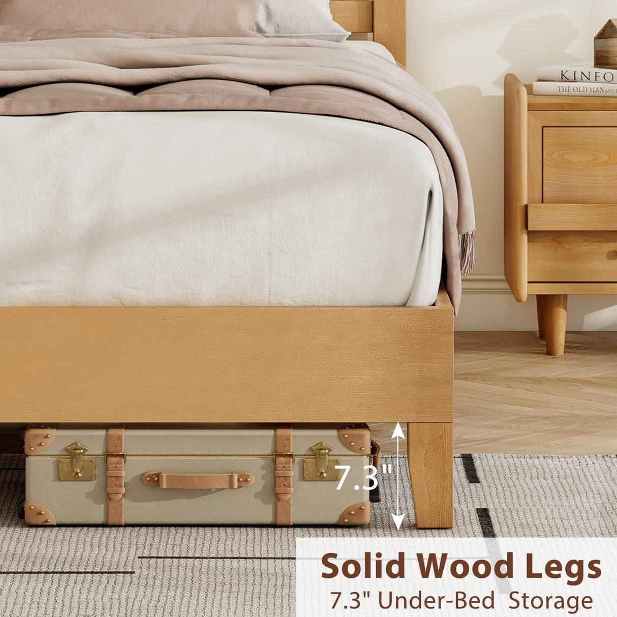 LUXOAK Rustic Pine Full Size Solid Wood Platform Bed Frame with Elegant Slat Headboard LUXOAK