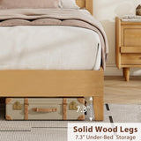 LUXOAK Solid Wood Bed with Headboard, Queen Size Platform Bed Frame with Solid Wood Foundation, Slat Support/No Box Spring Needed/Easy Assembly, Natural Oak LUXOAK