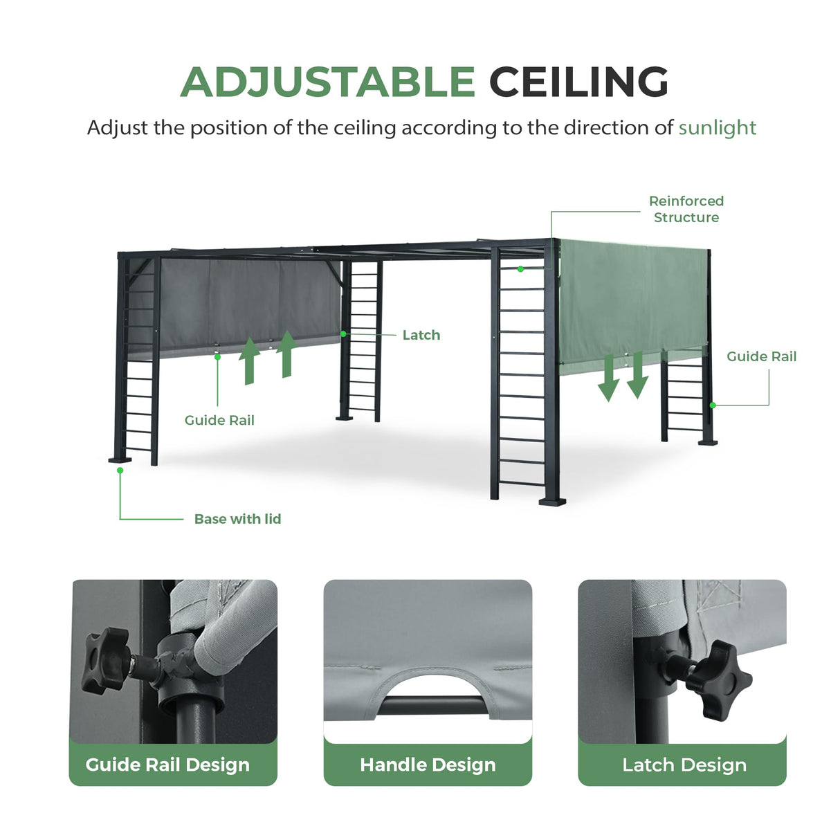 LUXIJOY 13' x 15' Aluminum Retractable Pergola, Modern Silver Outdoor Patio Gazebo with Fixed Canopy and Unique Column Design LUXIJOY