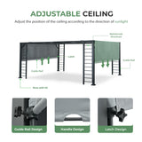 LUXIJOY 13' x 15' Aluminum Retractable Pergola, Modern Silver Outdoor Patio Gazebo with Fixed Canopy and Unique Column Design LUXIJOY