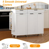 Rolling Kitchen Island with Power Outlet & Drop Leaf, Kitchen Island Cart with Trash Storage Cabinet,Kitchen Rolling Island with Spice Rack & Towel Rack, Knife Holder, Mobile Island Table for Kitchen GarveeHome