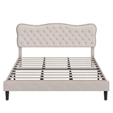 HOSTACK King Size Bed Frame, Linen Fabric Upholstered Platform with Adjustable Headboard, Diamond Tufted Mattress Foundation with Wood Slats, Easy Assembly, No Box Spring Needed, Beige HOSTACK