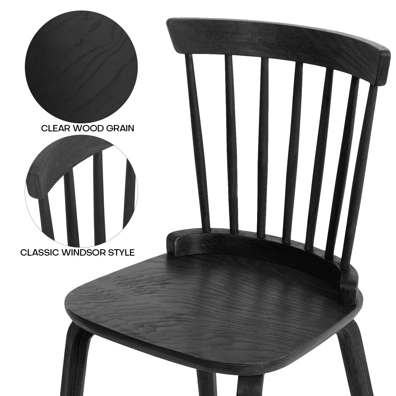 Bekrvio Black Dining Chairs Set of 4 Windsor Chairs with Bentwood Legs, Farmhouse Spindle Back Dining Chair, Vintage Mid-century Country Style, Solid Wood Armless Kitchen Side Chairs for Livi - WoodArtSupply