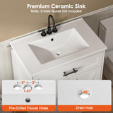 Amada 30″ Bathroom Vanity with Ceramic Sink, Farmhouse Undermount Vanity Sink Cabinet with 2 Doors and 1 Drawer, Free Standing Bathroom Storage Cabinet with Sink Combo Set, White AMADA HOMEFURNISHING