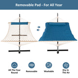 ANOW Double Hammock with Stand Included, Rope Hammock with Detachable Pillow and Pad for Outdoors Indoors, 450 LBS Weight Capacity, Blue ANOW