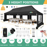 COBIZI 10x30 Pop Up Canopy Tent with 8 Removable Sidewalls Ez Pop Up Party Tent 10x30 Waterproof Instant Shelter UPF50+ Outdoor Canopy Tent for Parties Wedding Events,with Roller Bag&4 Sandbags,Black COBIZI