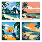 MXJSUA 4 Pack Beach Sea View Paint by Numbers Kit with Framed Canvas for Ages 6-12 Kids, Paint by Numbers Kits for Adult Beginners, Acrylic Oil Painting for Home Wall Decor Gift (8x8 inch) MXJSUA
