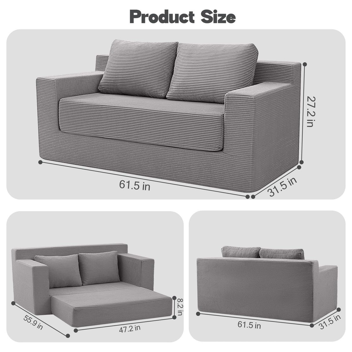 MeMoreCool Sleeper Sofa Bed, Small Couch Futon Bed with Pillows, Convertible Loveseat Boneless Sofa, Folding Floor Foam Couch for Bedroom, Foldable Comfy Lounge Compressed in A Box No Assembly MeMoreCool