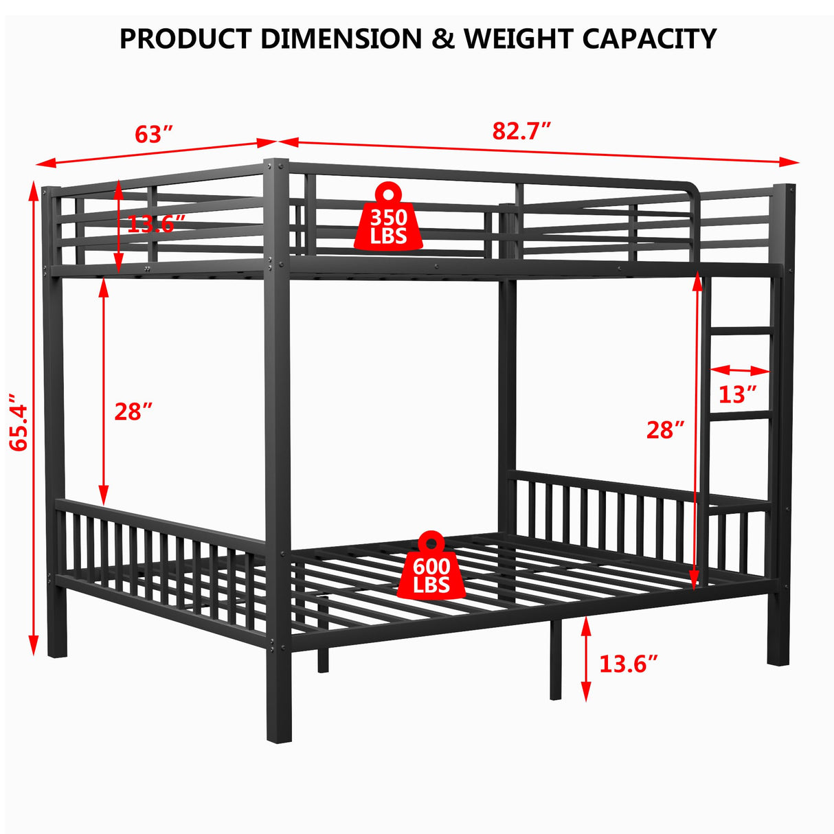 mikibama Queen Over Queen Bunk,Metal Heavy Duty Bunk Beds for Adults,Queen Bunk Bed with Built-in Ladder,Industrial Bunkbeds for Kids,Adult,Small Spaces,Space Saving. (Black, Queen Over Queen) mikibama