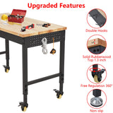 EuKer Workbench 48x24 Inch, Adjustable Height Worktable for Garage, Rubber Wood Top & Cold-Rolled Steel Table Workbench, Heavy Duty Workstation with Power Outlets & Wheels, 2000 Lbs Load Capacity Euker