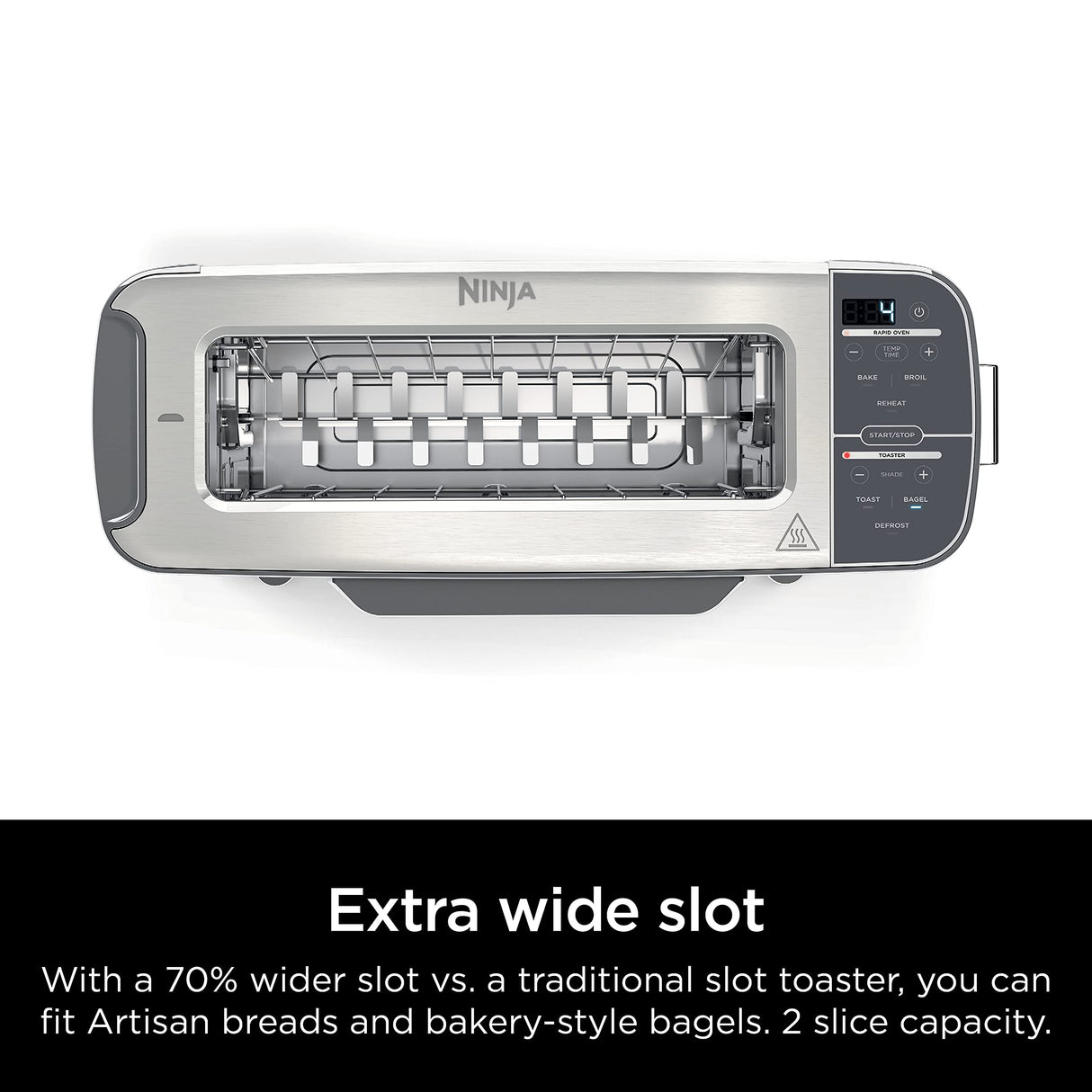 Ninja ST101 Foodi 2-in-1 Flip Toaster, 2-Slice Capacity, Compact Toaster Oven, Snack Maker, Reheat, Defrost, 1500 Watts, Stainless Steel, 6 Functions Ninja