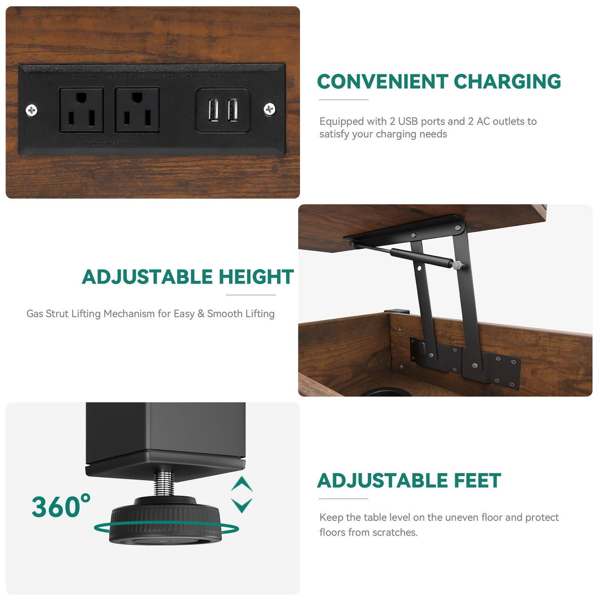 YITAHOME 4-in-1 Lift Top Coffee Table with RGB Light & Dual Tops, Multi-Function Table with Power Outlets, Storage, Converts to Dining Table Computer Desk Gaming Hub, Living Room, Home Office, Brown YITAHOME