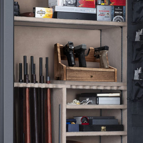 DGWJSU Pistol Rack Gun Safe, Real Wood Handgun Rack Holder for Gun Cabinet Accessories, Rustic Style Gun Rack Organizer for Nightstand, Gifts for Men DGWJSU