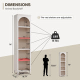 IFGET 76" Tall Arched Bookcase, Farmhouse 5 Tiers Narrow Arched Bookshelf Cabinet with Adjustable Shelves, Modern Wooden Book Shelf w/Storage and Open Display Shelves for Living Room, Office-Cream IFGET