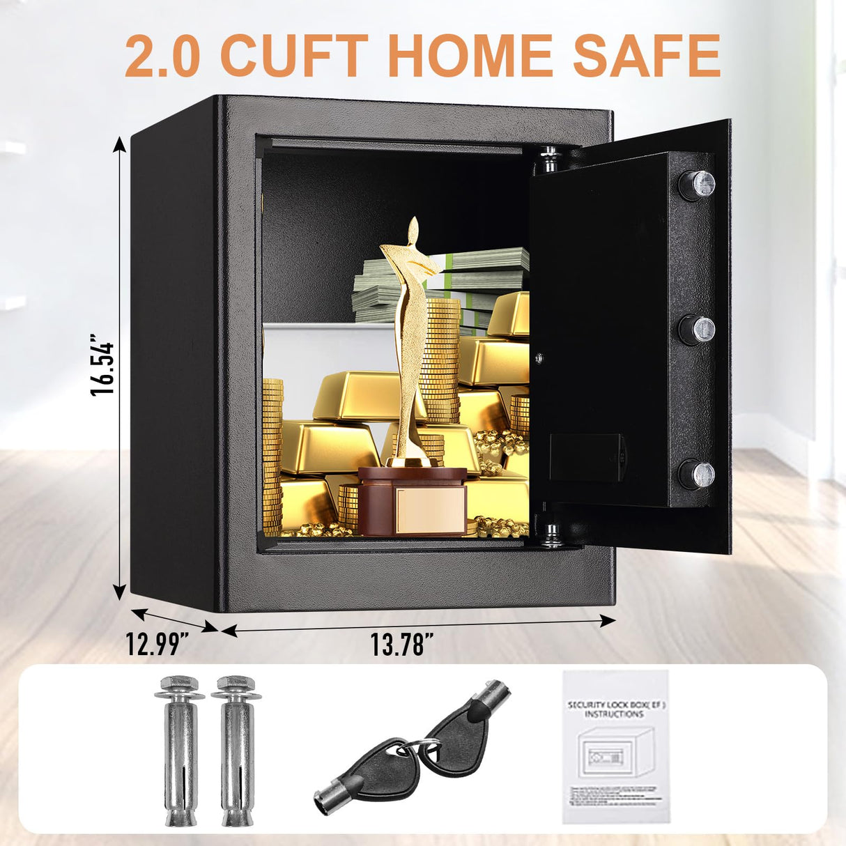 Tenamic Fireproof Waterproof Home Safe 2.0 Cuft - Keypad Large Lock Box Cabinet, Solid Alloy Steel for Office, Hotel - Black Tenamic