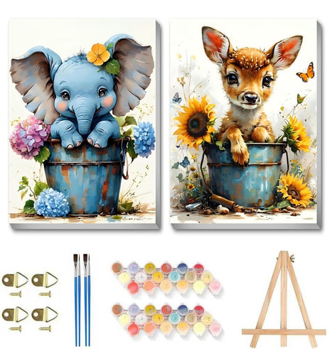 askkqtx 2 Pack Framed Paint by Numbers Kit for Adults with Wooden Easel, Animal Easy Paint by Numbers Kit with Frame, Watercolor Adult Paint by Number Framed Canvas 8x12 Inch askkqtx