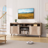 Algglobuy Farmhouse TV Stand for 65 Inch, TV Stands for Living Room with Sliding Doors and Adjustable Shelf, Entertainment Center with Storage Media TV Console Table for Bedroom (Sunwashed Ash Oak) Algglobuy