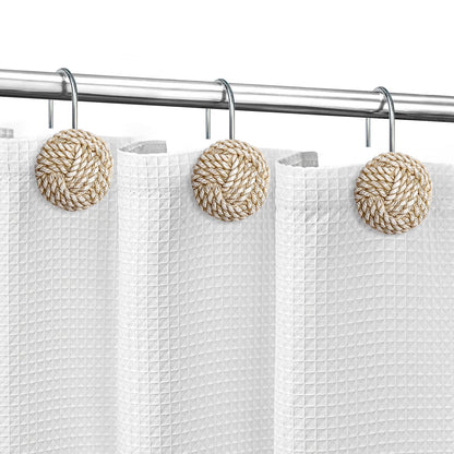 Sunlit Boho Knots Shower Curtain Hooks, Home Decorative Shower Curtain Rings for Bathroom, Seaside Nautical Shower Curtain Hangers Bathroom Accessories, Set of 12