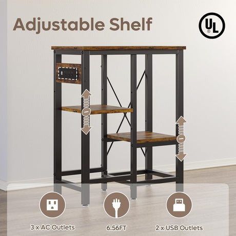 Bestier 10 Gallon Fish Tank Stand with Power Outlet, 20.3x10.6 Metal Aquarium Stand, 6-Leg Reptile Tank Stand with 3-Tier Adjustable Storage Shelves, 264LBS Capacity，Rustic Brown Bestier