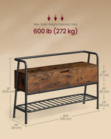 VASAGLE Shoe Storage Bench with Seating, Shoe Bench with Organizer Drawer, Industrial Style, Steel Frame, Holds Up to 600LB, for Entryway, Living Room, Bedroom, Rustic Brown and Ink Black, ULSB151K01 VASAGLE