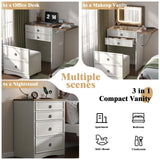 LUXOAK 3-in-1 Vanity Set with LED Lighted Flip Top Mirror, Makeup Table with Fold-Up Panel, Hidden Stool, Charging Station, Small Vanity for Bedroom & Dressing Room, Rustic White LUXOAK