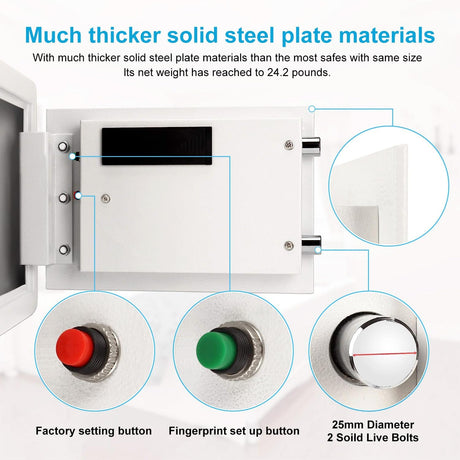 TIGERKING Biometric Fingerprint Home Safe, 1.2 Cubic Feet Digital Security Safe Lock Box, Quick-Access Small Safes for Cash, Jewelry, Handgun, Document, White TIGERKING