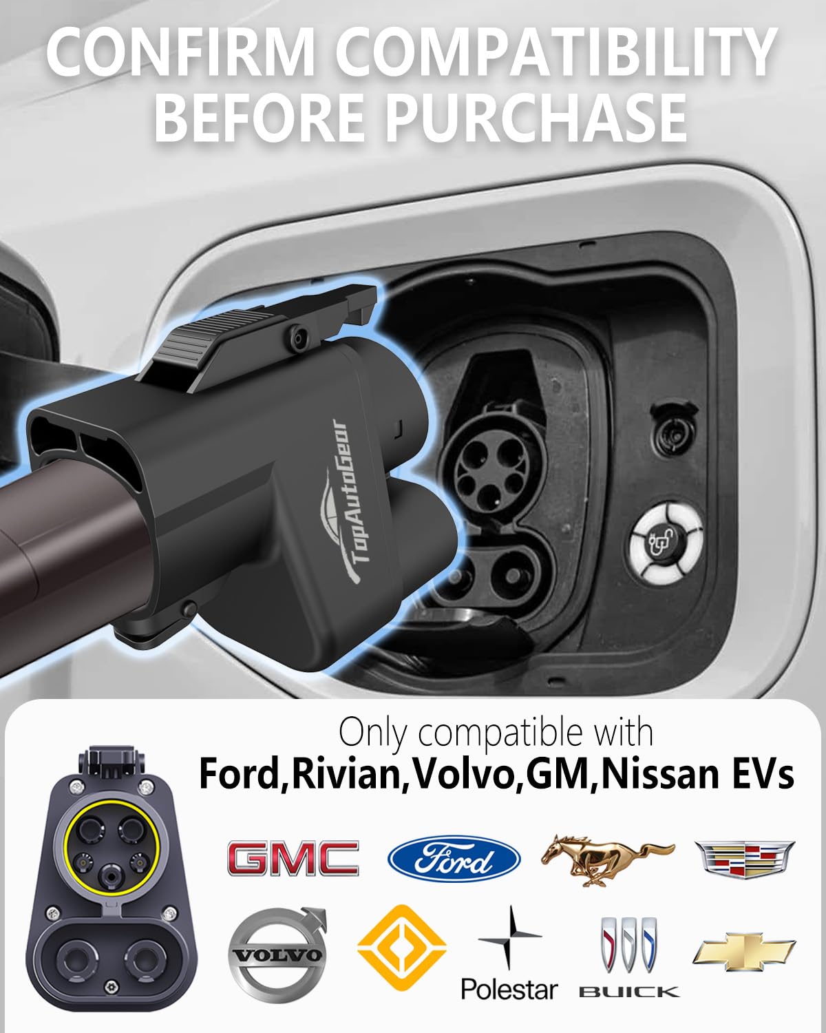 TopAutoGear Tesla Charger Adapter，NACS to CCS Adapter for EV Charging at Tesla Supercharger Stations - Fast DC Charging Tesla to CCS Adapter for Ford,Rivian,GM,Volvo,Polestar and Nissan EVs TopAutoGear