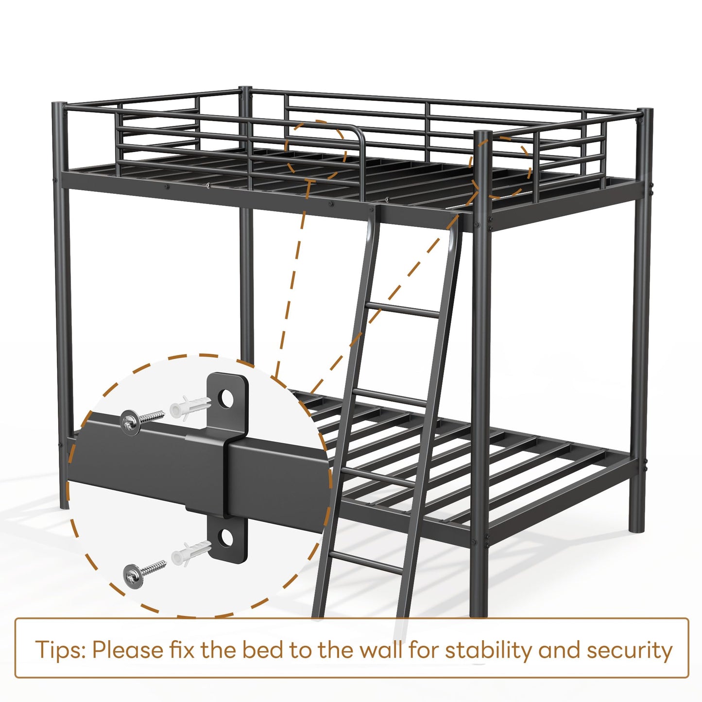 SogesSleep Bunk Bed Twin Over Twin, Heavy Duty Metal Bunk Bed Frame with Angled Ladder for Teens and Adults, for Spaces-Saving, Smooth Rounded Edges, Noise Free & Easy Assembly, Black