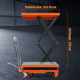 Euker Double Scissor Hydraulic Lift Table Cart, 330 Lbs Load Capacity 50" Lifting Height with 4 Wheels and Non-Slip Pad, Manual Elevating Cart for Material Handling and Transportation, Orange Euker