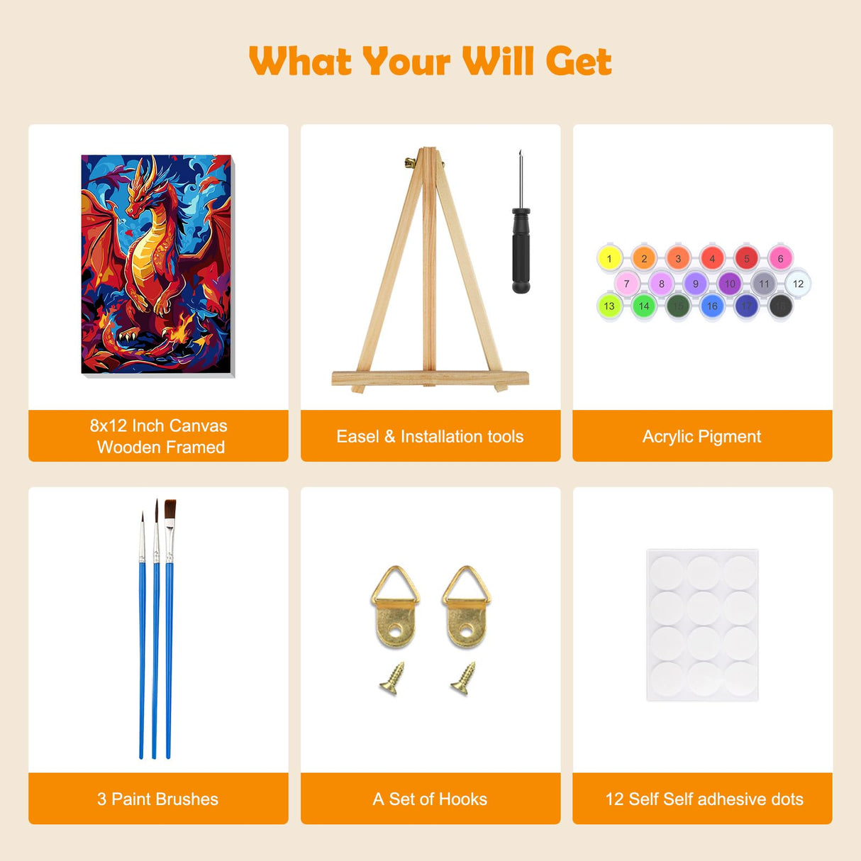 MOGTAA Dragon Paint by Numbers Kit for Adults Beginners with Frame, Animal Adult Paint by Number Kits on Canvas with Easel, Easy DIY Oil Painting Kits for Home Decor, 8x12in MOGTAA