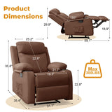 Korser Recliner Chair, Small Recliners for Small Spaces, Manual Recliner with Cup Holders and Side Pockets, Reclining Chair, Chairs for Living Room, Bedroom, Nursery, Brown Korser