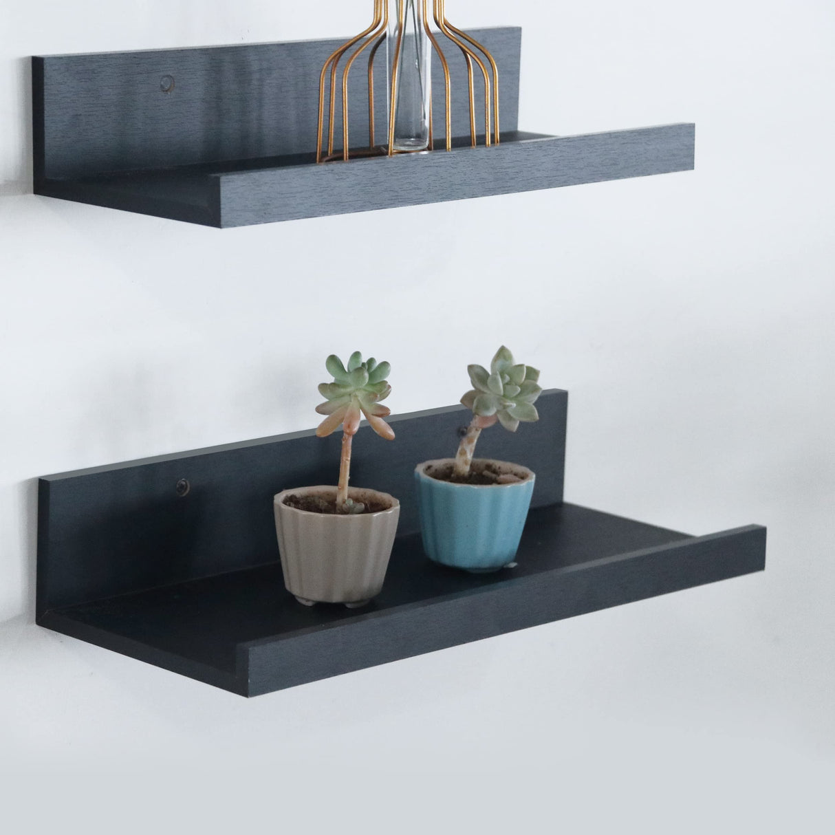 Art Emotion Black Floating Shelves | Set of 5 | Wall Shelf | Wood Bathroom Shelves | Bedroom | Living Room | Kitchen | Office & More (Black) Art Emotion