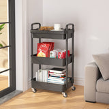 Calmootey 3-Tier Rolling Utility Cart with Drawer,Multifunctional Storage Organizer with Plastic Shelf & Metal Wheels,Storage Cart for Kitchen,Bathroom,Living Room,Office,Black Calmootey