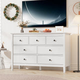 CARPETNAL White Dresser for Bedroom, 7 Drawer Dresser with Wide Drawers and Metal Handles, Woode Dressers & Chests of Drawers for Hallyway, Entryway. CARPETNAL