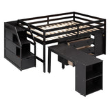 Full Size Low Loft Bed with Stairs and Rolling Desk, Wood Kids Full Loft Bed with Storage Drawers and Shelves, Low Full Storage Bed with Cabinet for Kids, Juniors, Teens (Espresso) Harper & Bright Designs