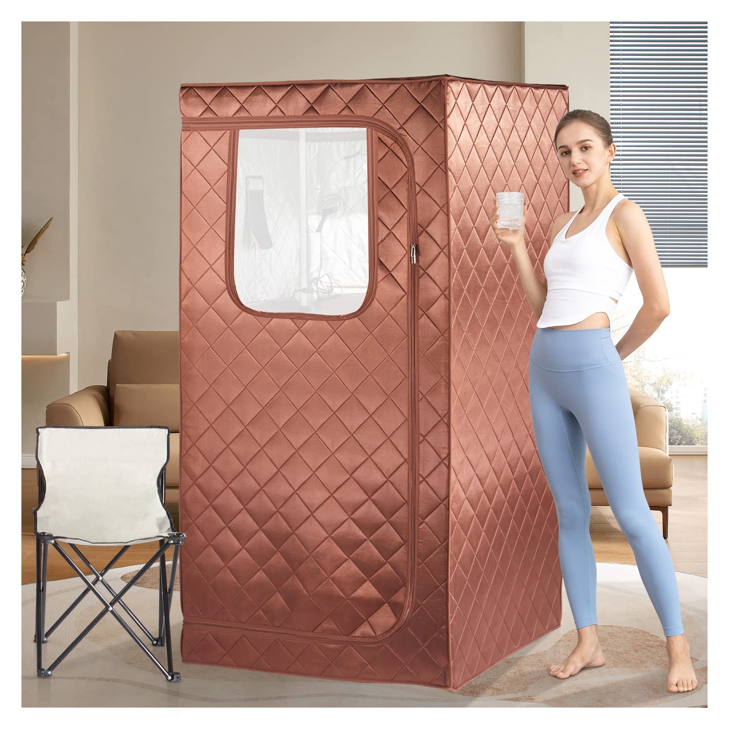 amocane Portable Infrared Sauna for Home, Full Body Personal Saunas Tent at Home Spa with Heating Foot Pad, Remote Control & Foldable Chair for Relaxation & Detox(L 33.8" x W 33.8" x H 65.7")