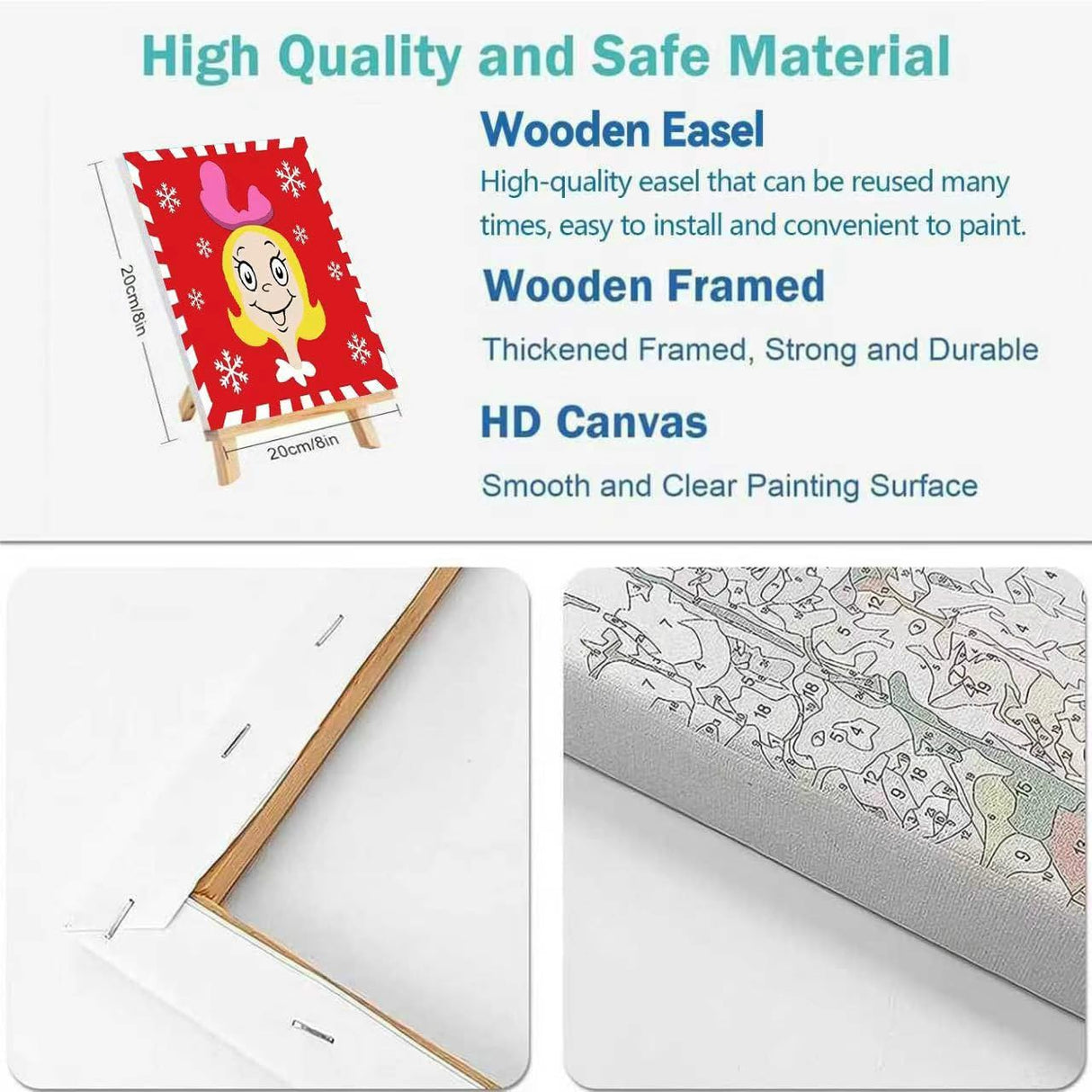 askkqtx 4 Pack Framed Paint by Numbers Kit for Kids - with Wooden Easel, Christmas Paint by Numbers Kit for Kids Ages 4-8-12, DIY Christmas Paint by Numbers with Frame for Home Wall Decor 8x8 Inch askkqtx